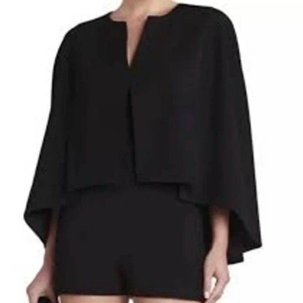 BCBG MAXAZRIA BRIANNE CAPELET ROMPER 4 Black Cape Shorts